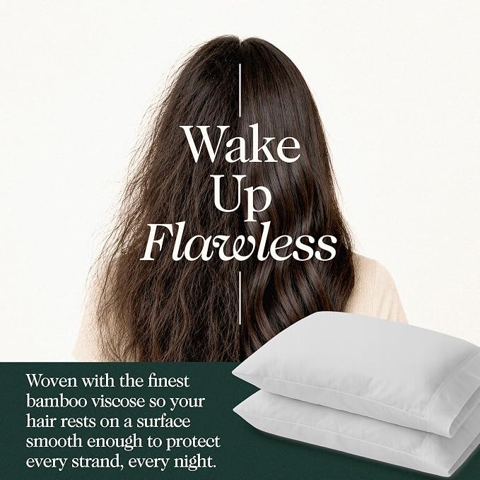 100% Organically Grown Bamboo Viscose Queen Pillowcases Set of 2, Cooling & Breathable, Silky Soft, Double-Stitched with 7-Inch Envelope Flap, Skin Friendly 2 Pcs, Light Grey