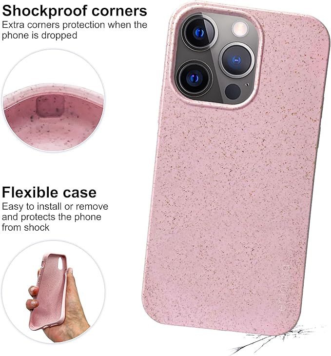 eplanita Eco Mobile Phone Case Compatible with iPhone 15 Pro, Plant Fiber, Drop Protection Cover, Durable and Sustainable (for iPhone 15 Pro, Pink)