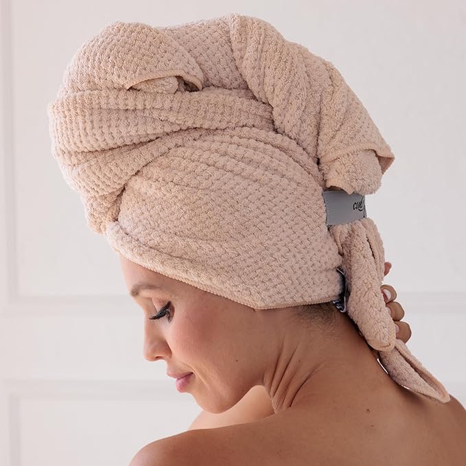 Curly Girl Microfiber Hair Towel Wrap for Women, 41" x 31" Large Quick Dry Hair Towel, Secure Fit with Elastic Strap, Anti-Frizz Hair Plopping Wrap for Long, Thick Hair