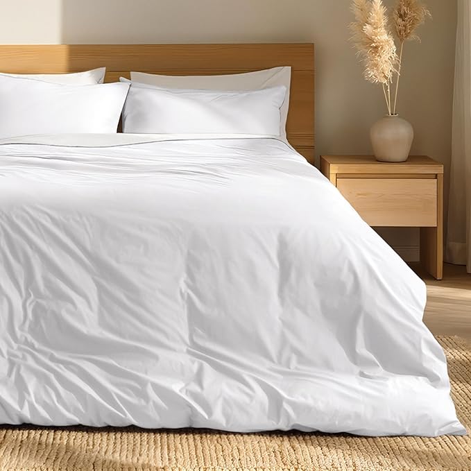 Bare Home 100% Organic Cotton Extra Long Duvet Cover Set - Crisp Percale Weave - Lightweight & Breathable - Cooling Duvet Cover Set (Twin/Twin XL, White)