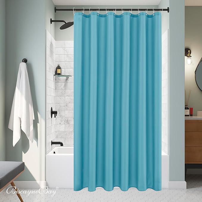 Biscaynebay Quality Fabric Shower Curtain Liners 72 Inch by 72 Inch, Blue Water Resistant Bathroom Curtains Rust Resistant Grommets & Weighted Bottom Hem Machine Washable