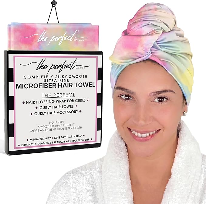 Microfiber Hair Towel Wrap for Women – Large Fast Drying Hair Towel with Patented Clip – Anti-Frizz, Super Absorbent, Silky Smooth Microfiber – Plopping Hair Wrap for Curly, Wavy & Straight Hair