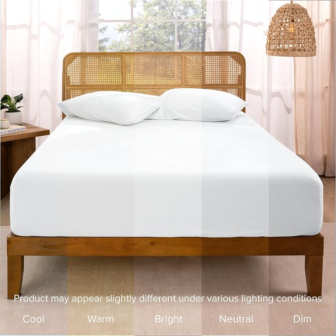 Bare Home 100% Organic Cotton Jersey Fitted Sheet - Twin XL Size - Ultra Soft - Deep Pocket Fitted Sheet - 100% Cotton - Ring Spun Yarns (Twin XL, White)
