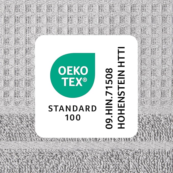 Town & Country Basics 4-Piece Waffle Woven Terry Stripe Bath Towel Set, 30x56-Inch, 100% Cotton, Quick Dry, Gray
