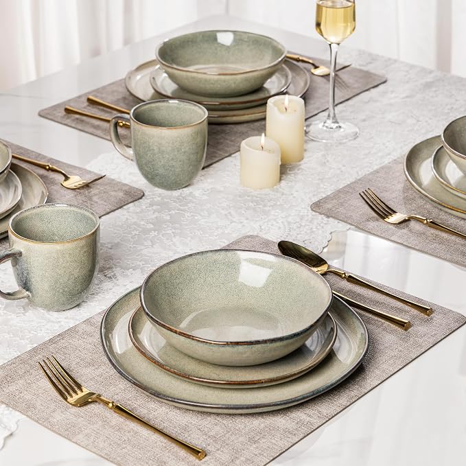 AmorArc Ceramic Dinnerware Sets,Handmade Reactive Glaze Stoneware Plates and Bowls Sets,Highly Scratch Resistant | Dishwasher & Microwave Safe Dishes Set,Service for 12 (36pc)