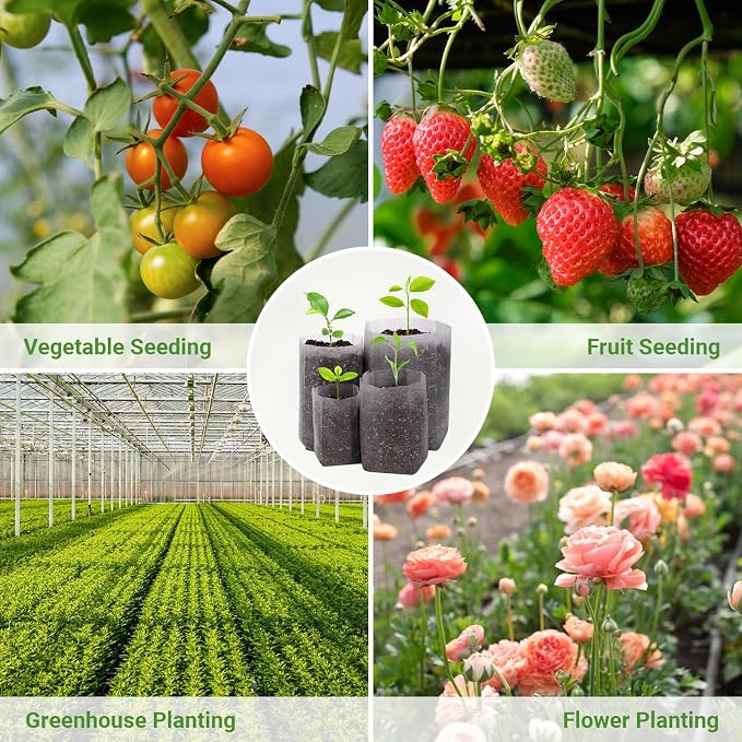 GREANER 400PCS Nursery Bags for Plants, Mixed Sizes Potting Bags for Indoor Outdoor Planting, Plant Nursery Pouches for Seed Starting, Soil Transplant, Home Garden Supply