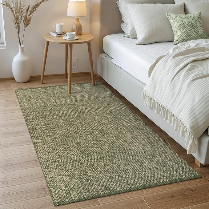 LEEVAN Washable Kitchen Rugs 3x5, Green/Natural Bedroom Rug, Cotton Woven Entryway Rug, Modern Braided Door Mat, Farmhouse Living Room Rugs, Reversible Carpet for Laundry Room Front Porch Outdoor Rug