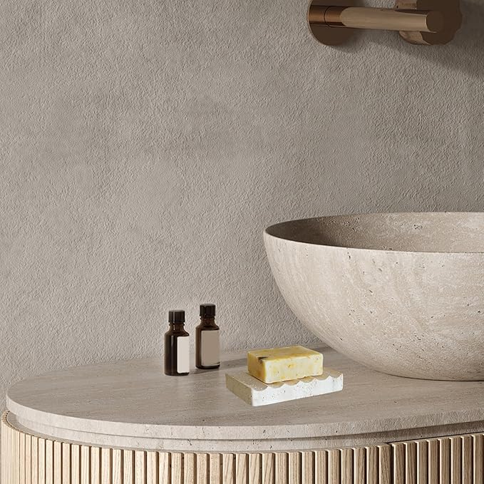Natural Travertine Soap Dish, Draining Soap Dish for Shower, Stone Bar Soap Holder with Feets,Gorgeous for Soap Tray for Bathroom Shower Kitchen Counter Sink, Beige