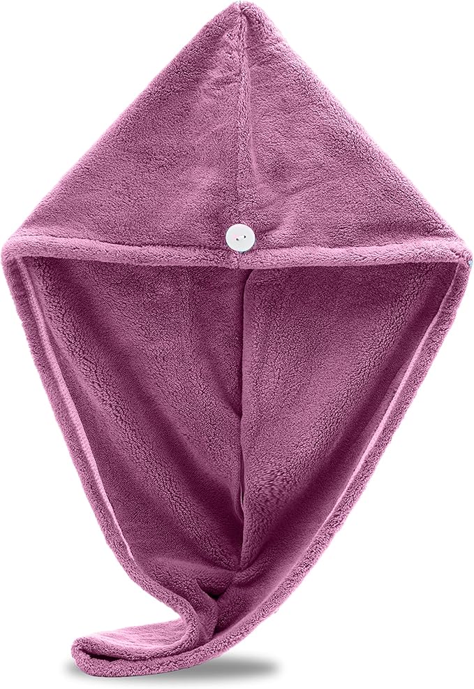 Microfiber Hair Towel Wrap, Hair Turban Towel Super Absorbent Twist Turban Dry Hair Caps with Buttons Bath Loop Fasten Salon Dry Hair Hat