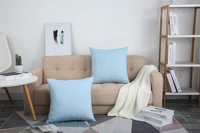 TangDepot 100% Cotton Solid Throw Pillow Cover 12x12 Light Blue | 100% cotton, same-color zip, machine wash & air dry. For living room, bedroom, office, car. 42 colors, 33 sizes. Cover only.