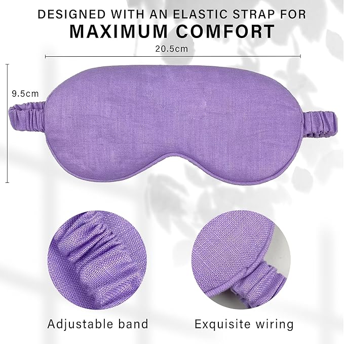 Eye mask Pure Linen Sleep Mask with Elastic Band, No Pressure On Eyes,Side Sleeper Eye Cover Organic Cotton Core Blindfold,Napping & Yoga Travel Essentials (Lavender)