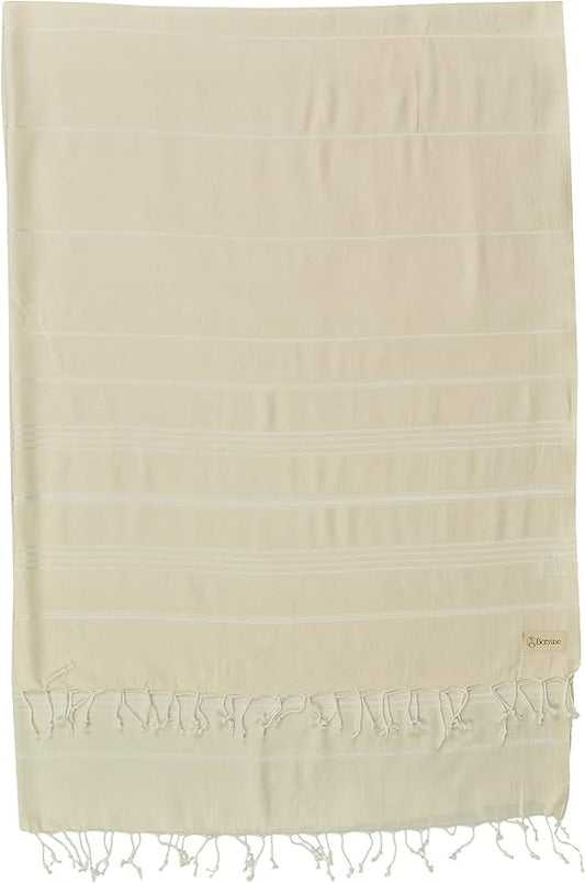 Bersuse Towels Anatolia XL Beach Blanket Throw Blanket Turkish Towel 100% Cotton Extra-Large Quick-Dry Lightweight Premium Peshtemal Towel - 61x82 Inches, Natural (Set of 3)