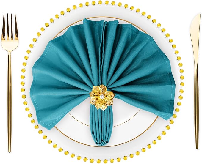 SuperO Set of 80 Cloth Napkins 17 x 17 Inch, Polyester Solid Washable Dinner Napkins with Hemmed Edges,Great for Restaurant, Wedding and Party(Peacock Blue)