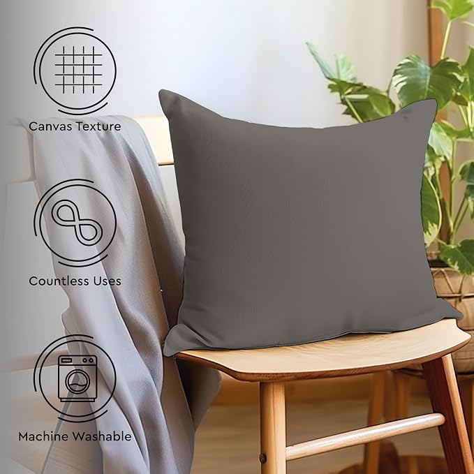Encasa XO Throw Pillow Covers 26x26 in Set of 2 Grey | No Inserts | Cotton Pillow Covers for Living Room, Bed, Sofa, Couch | Decorative Cushion Covers with Improved Zipper