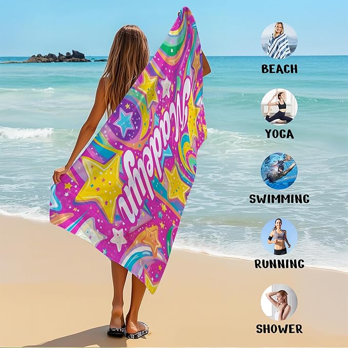 JML Custom Beach Towel with Name, Personalized Microfiber Beach Towel with Name, Large, Soft, Quick Dry & Absorbent for Swim, Pool,Adult,Summer Holiday,Vacation,Travel,Gift for Anniversary, Birthday