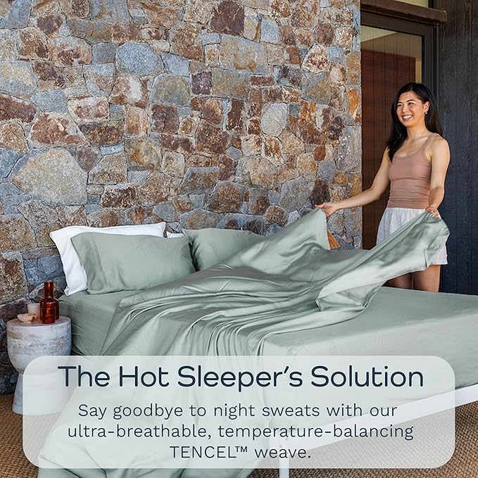 Olive + Crate Tencel Eucalyptus Pillowcases - 100% Tencel Lyocell Cooling Pillow Cases for Hot Sleepers - Hypoallergenic, Moisture-Wicking, Silk Alternative, Vegan, Standard Size Set of 2 [Eucalyptus]