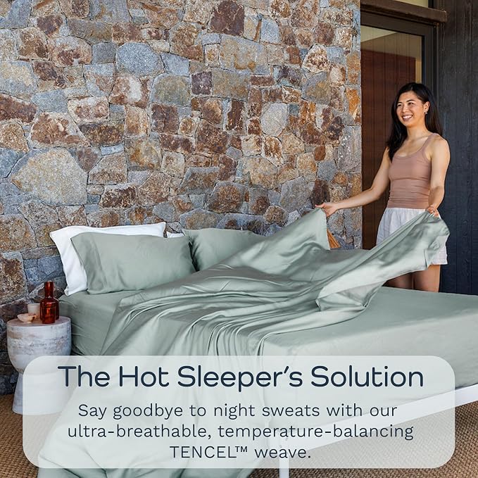 Olive + Crate Tencel Eucalyptus Pillowcases - 100% Tencel Lyocell Cooling Pillow Cases for Hot Sleepers - Hypoallergenic, Moisture-Wicking, Silk Alternative, Vegan - King Size Set of 2 [Eucalyptus]