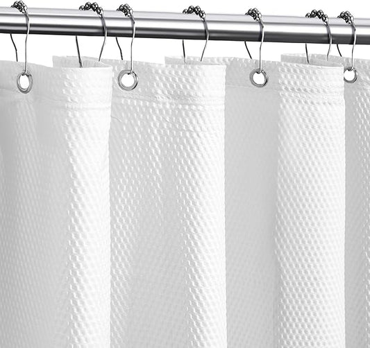 Tititex Solid White Cloth Fabric Shower Curtain Liner with 2 Magnets - Texture Pressure Bubble Soft Hotel Quality Waterproof Shower Liner, Light-Weight & Machine Washable 48x72 inch