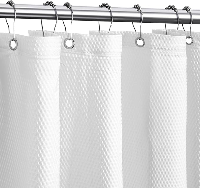 Tititex Solid White Cloth Fabric Shower Curtain Liner with 2 Magnets - Texture Pressure Bubble Soft Hotel Quality Waterproof Shower Liner, Light-Weight & Machine Washable 54x72 inch