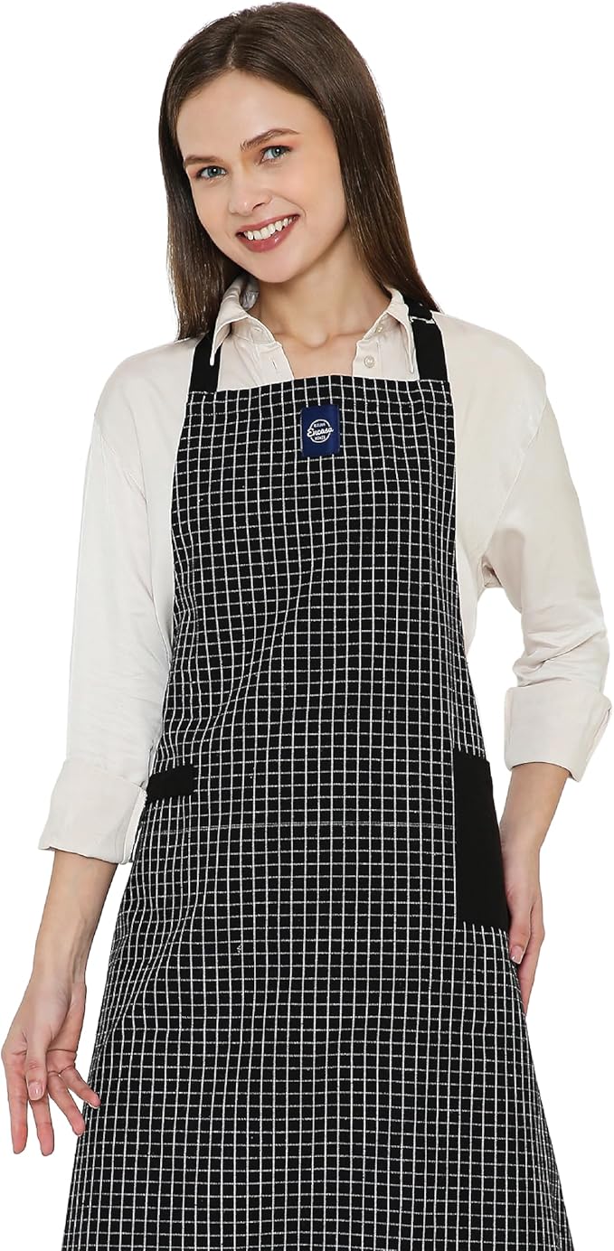 Encasa XO Cotton Kitchen Aprons for Women & Men with Pocket & Towel Loop, Adjustable Neck & Back Strap for Cooking, Baking