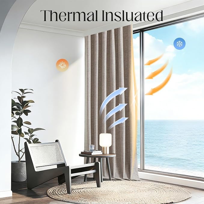 CUCRAF Natural Linen 100% Blackout Curtains 72 Inch Length 2 Panels Set, Back Tab and Rod Pocket Curtain for Living Room Bedroom, Room Darkening Window Drapes Thermal Insulated, (52x72 inch, Linen)