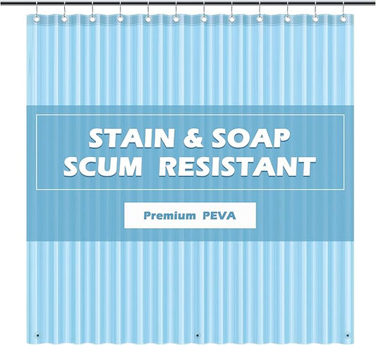 EHZNZIE Clear Blue Shower Curtain Liner 72x72, PEVA Waterproof Bath Curtain, No Chemical Smell, 3 Weighted Magnets, Durable with Rustproof Metal Grommets