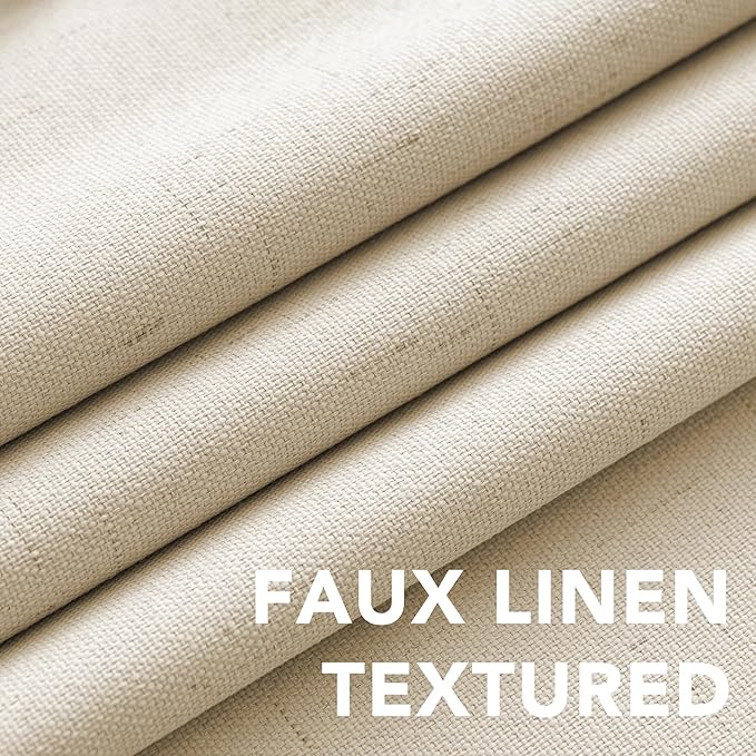 H.VERSAILTEX Blackout Curtains Linen Curtains 120 inches Long 100% Black Out Curtains for Bedroom Windows, Textured Linen Look Draperies Grommet with White Liner, 2 Panels, Bleached Sand