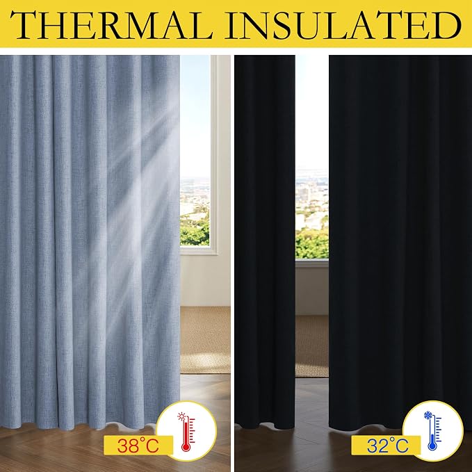 NICETOWN Linen Full Blackout Curtains 52 x 80 inch Panels, Full Bedroom Light Blocking, Thick Linen Blend Rod Pocket & Back Tab Draperies with Liners for Home Theater(Set of 2, Stone Blue)