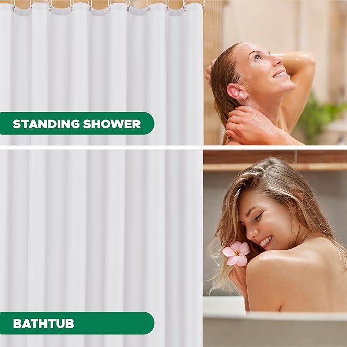 Biscaynebay Long Shower Curtain Fabric Liners, White 72" Width by 78" Length, Water Resistant Bathroom Curtains, Rust Resistant Grommets Top Weighted Bottom Machine Washable