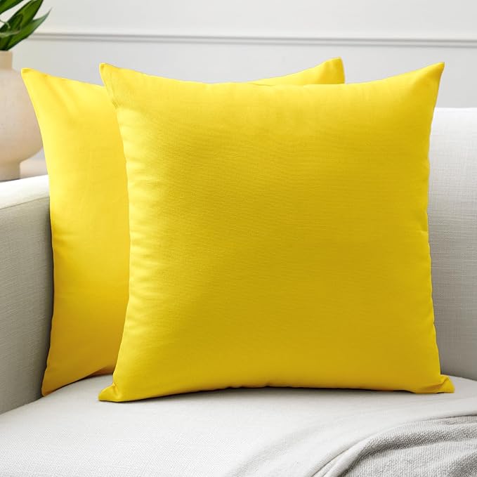 Encasa XO Throw Pillow Covers 24x24 in Set of 2 Sunbeam Yellow | No Inserts | Cotton Pillow Covers for Living Room, Bed, Sofa, Couch | Decorative Cushion Covers with Improved Zipper