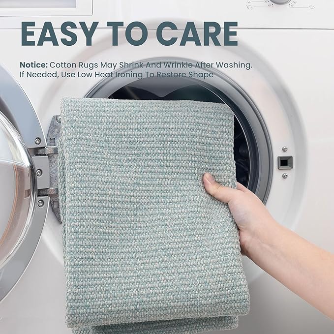 EARTHALL Washable Runner Rug 3x7 Ft Non Slip Runners for Hallways Wide Cotton Rubber Backed Kitchen Runner Braided Indoor Floor Carpet Runners for Entryway, Hallway, Kitchen, Bedroom, Turquoise/Gray
