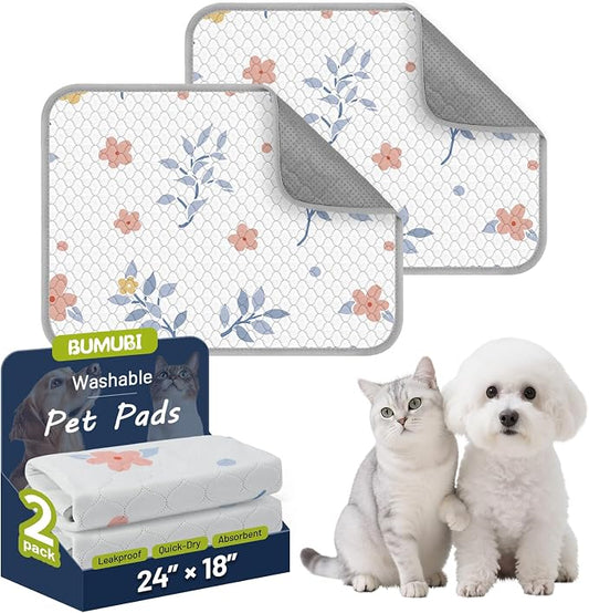 Washable Dog Pee Pads - Absorbent Reusable Puppy Training Pads, Waterproof Leak - Proof & Non - Slip for Crate Whelping Potty Training 24x18 (Pack of 2)