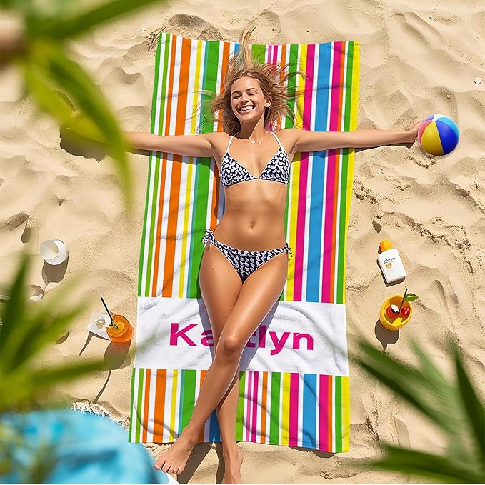 JML Custom Beach Towel with Name, Personalized Microfiber Beach Towel with Name, Large, Soft, Quick Dry & Absorbent for Swim, Pool,Adult,Summer Holiday,Vacation,Travel,Gift for Anniversary, Birthday