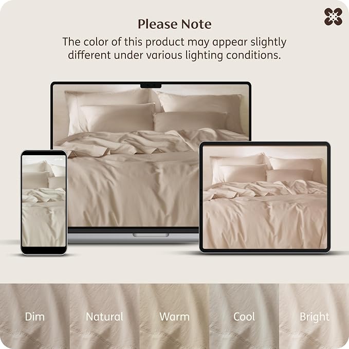 Bedsure GOTS Organic Cotton Queen Duvet Cover Set, Taupe, 90" x 90" | for Sensitive Skin—8 Interior Ties Keep Insert Secure, Hidden Zipper, Breathable Comfort in Ivory with 2 Pillow Shams