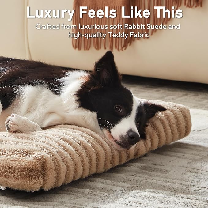 FURTIME Washable Dog Bed Large Sized Dogs, Deluxe Dog Crate Beds Comfy Fluffy Kennel Pad Anti-Slip Pet Sleeping Mat, Machine Washable Dogs Pillow, 35"x23"x3.5", Brown