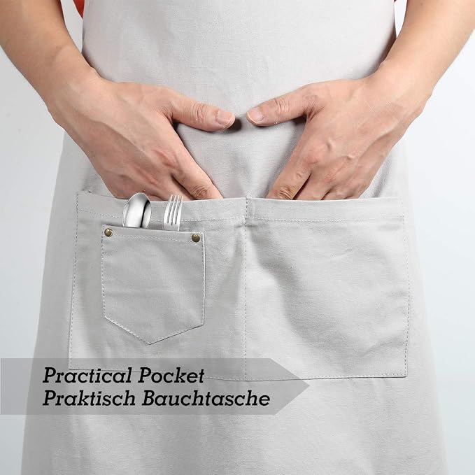 LessMo Bib Apron, Canvas Cotton Cooking Aprons 100% Cotton
