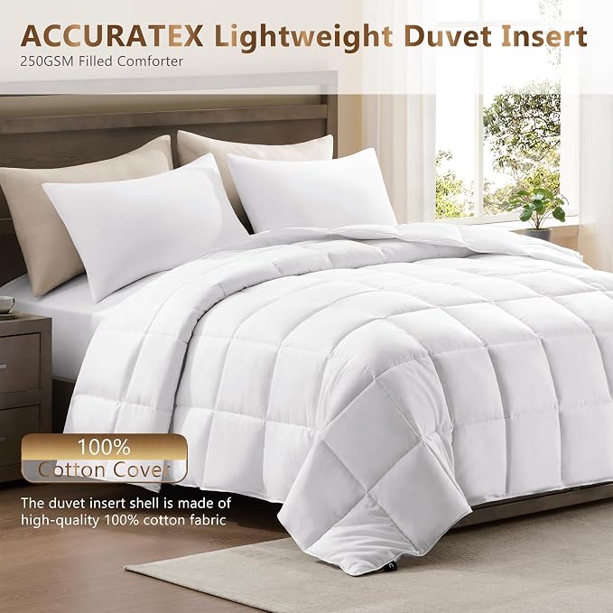 ACCURATEX Lightweight Duvet Insert Super King, Cotton Shell, 120x120 | Sateen Weave, 250GSM Down Alternative Comforter, Ultra-Soft & Breathable, 8 Tabs, Machine Washable