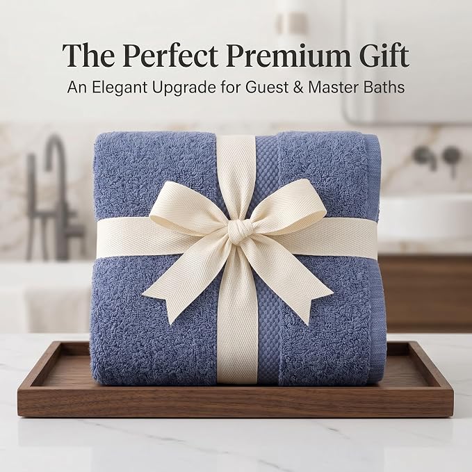 Maisonette Elegance 100% Organic Cotton Turkish Bathroom Towels Set, Ideal Quick Dry Luxury Washcloths, Hand & Large Luxury Bath Towels for Shower (6 Pack), Dark Blue (Mineral)