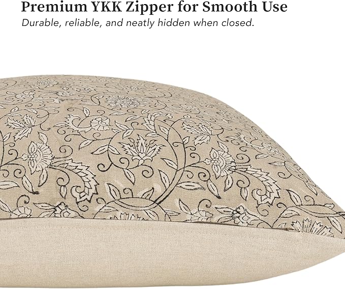 Hand-Block Printed, Artisan-Made Neutral Accent Throw Pillow Covers- 100% Cotton Cushion for Sofa, Bed, Chair, Home Decor, Boho, Indoor - Lina (Beige, 20" x 20" (Pack of 2))