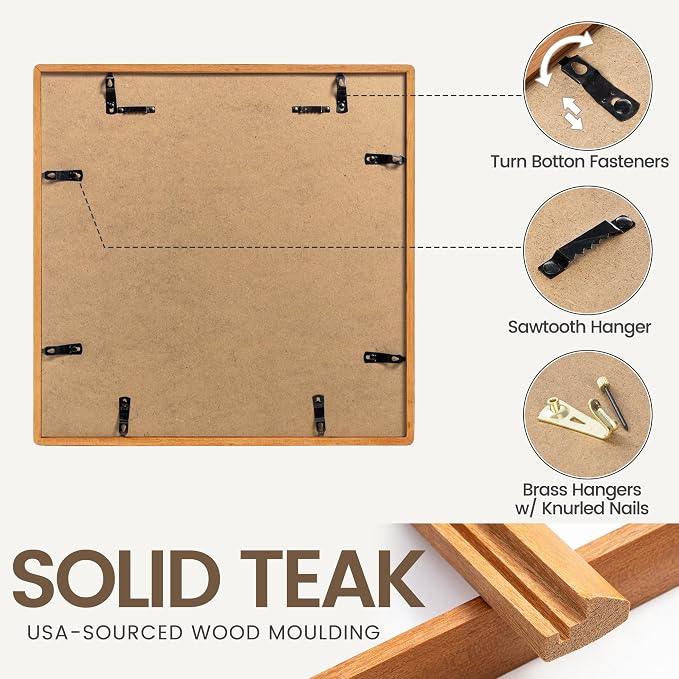 18 x 24 Poster Frame, USA-Sourced Teak Wood Picture Frame with HD Tempered Glass, Handcrafted Rounded Corner 18x24 Wooden Frames Matted to 16x20 Photos, Horizontal or Vertical Wall Display