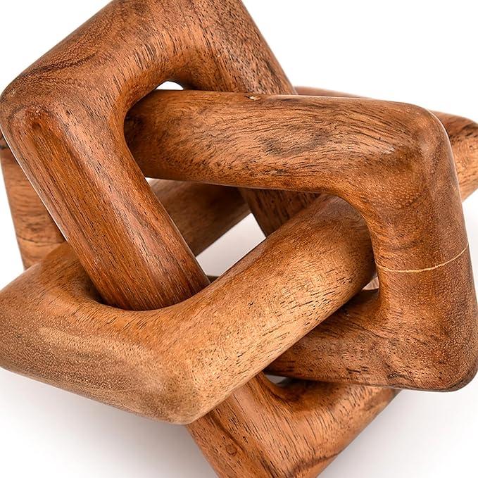 Statue 3 Link Wood Chain Link for Home Decor,Brown Wood Knot Coffee Table Decor, Country Chain Knot Decor,Mom Gifts (5" X 5" X 5")