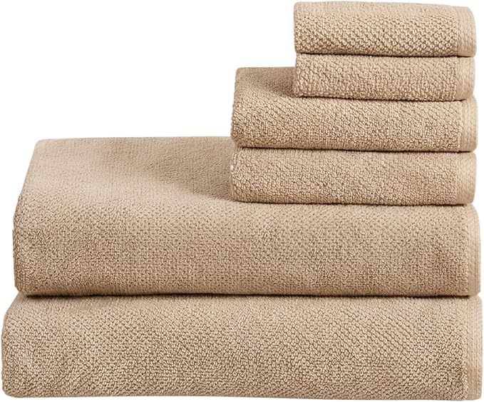 Great Bay Home 100% Cotton 6 Piece Bath Sheet Set - Absorbent, Quick-Drying, Durable Bath Towels for Bathroom Decor - Low-Twist, Two-Ply Fibers (Taupe)