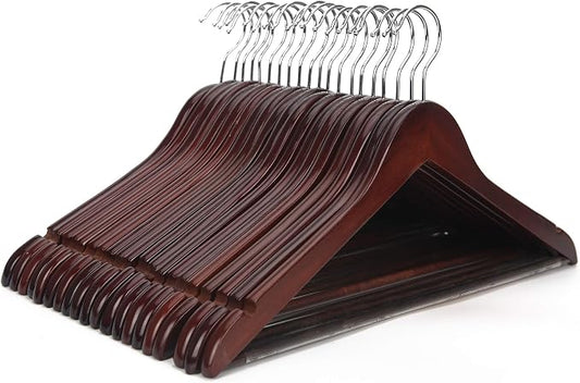 JS HANGER Wooden Coat Hangers, 20 Pack High Grade 17.5 Inch Wood Suit Hangers with Non Slip Pant Bar - Extra Smooth and Splinter Free Walnut Finish Wooden Suit Hangers for Closet Organization