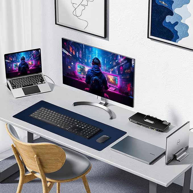 ALOANES Waterproof Mouse Pad with Durable Stitched Edge, XL Gaming Keyboard Pad, Non-Slip Rubber Base Mouse Mat, Extended Desk pad for Gamer, Office & Home, Dark Blue Mousepad 31.5"x 11.8"x 0.12"