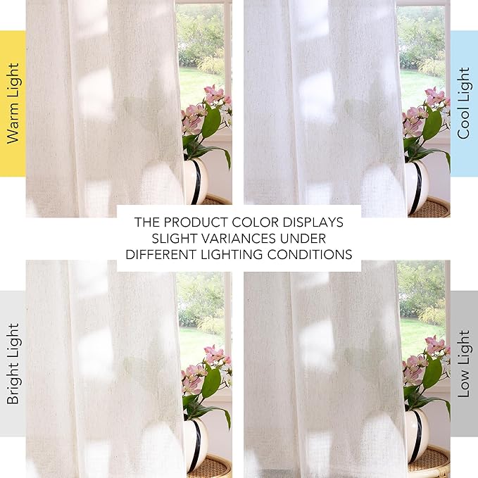 NICETOWN Cream Linen Curtains 63 inch Length for Bedroom, Rod Pocket & Back Tab Privacy Added with Light Filtering Drapes Thick Flax Semi Sheer Window Treatments for Kids Room, W55 x L63, 2 Panels