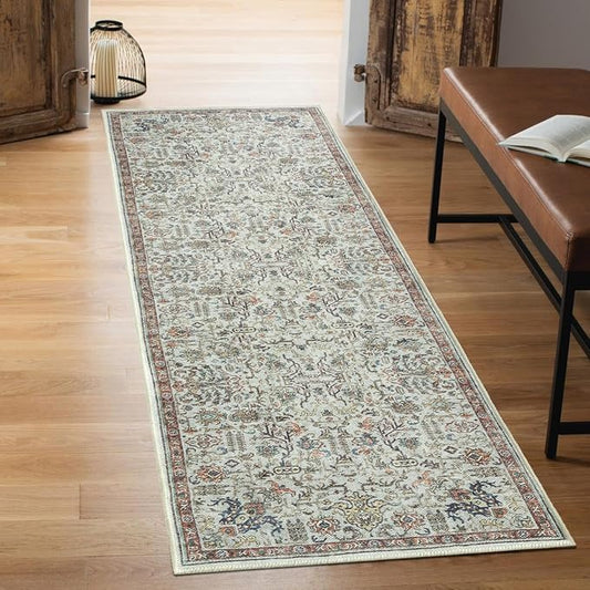Keen Home Design 30"x120" Rug - Machine Washable Runner Rug with Non-Slip Backing, Ideal for Hallway, Entryway, Kitchen, Laundry Room - Vintage, Easy Clean, Durable, Low Pile - (2'6" x 10')