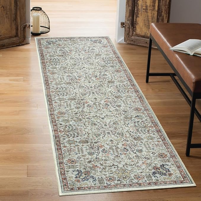Keen Home Design 30"x144" Rug - Machine Washable Runner Rug with Non-Slip Backing, Ideal for Hallway, Entryway, Kitchen, Laundry Room - Vintage, Easy Clean, Durable, Low Pile - (2'6" x 12')