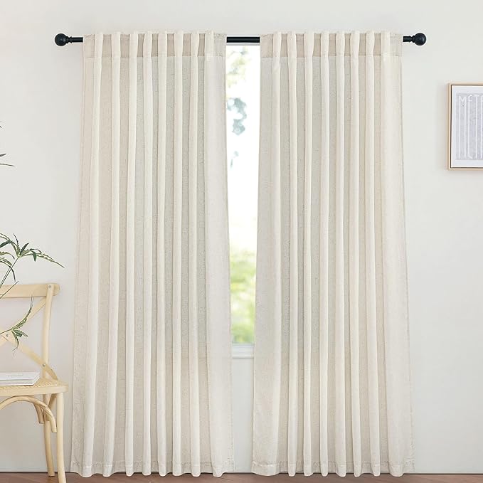 NICETOWN Natural Linen Doorway Curtains 78 inches Long, Rod Pocket & Back Tab Privacy Added with Light Filtering Linen Blend Window Treatments for Loft/Home Office, W68 x L78, 2 Panels