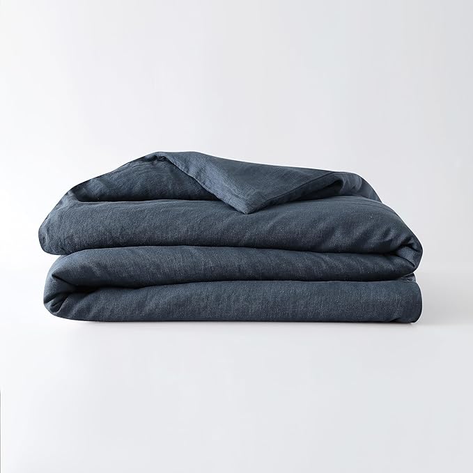 Baloo 100% French Linen Duvet Cover for Weighted Blanket (Navy Blue - 42"x72" - Throw Size) | Cooling, Soft & Durable | Machine Washable & Dryer Safe | Oeko-TEX® Standard 100 Certified