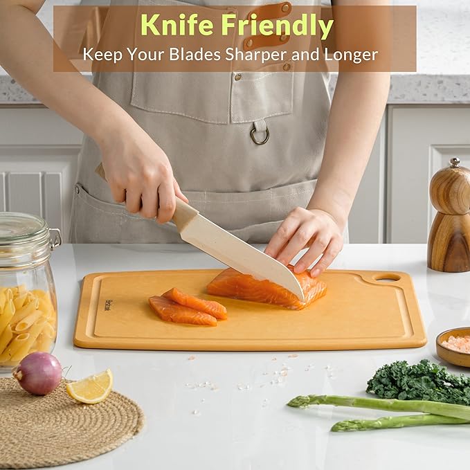 Cutting Board for Kitchen, 14.6x10.8Inch Wood Fiber Composite Cutting Board with Juice Groove and Non-slip Feet, Dishwasher Safe, Knife-Friendly Chopping Board for Meat, Bread, Fruit, Wooden